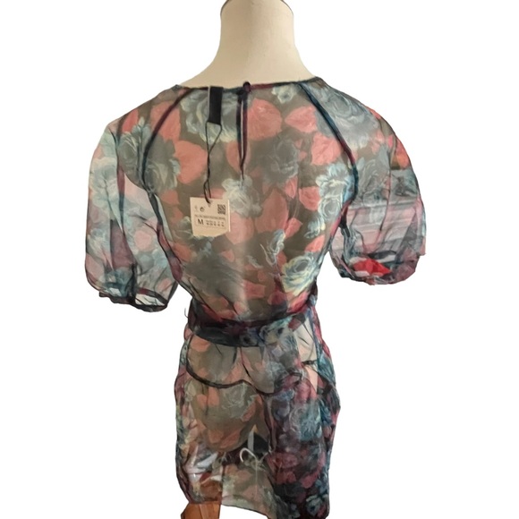 ZARA Black Pink Green Organza Dress Size Medium - Picture 6 of 15